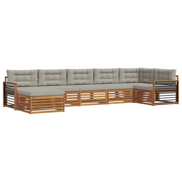 vidaXL Soffgrupper 7 pcs Naturlig och Ljus Gr&aring; Massivt Akaciatr&auml;