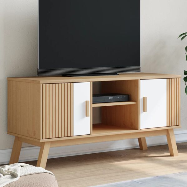 vidaXL Tv-b&auml;nk OLDEN vit och brun 114x43x57 cm massiv furu