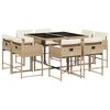 vidaXL Matgrupp f&ouml;r tr&auml;dg&aring;rden med dynor 9 delar beige konstrotting