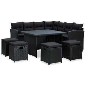 vidaXL Loungegrupp med dynor 6 delar svart konstrotting