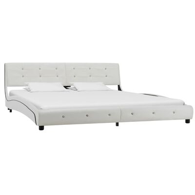 vidaXL Säng med madrass vit konstläder 180x200 cm
