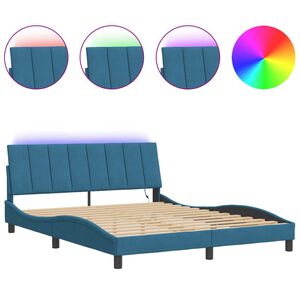 vidaXL Bed Frame with LED without Mattress "Hanko" Blue 160x200 cm Velvet