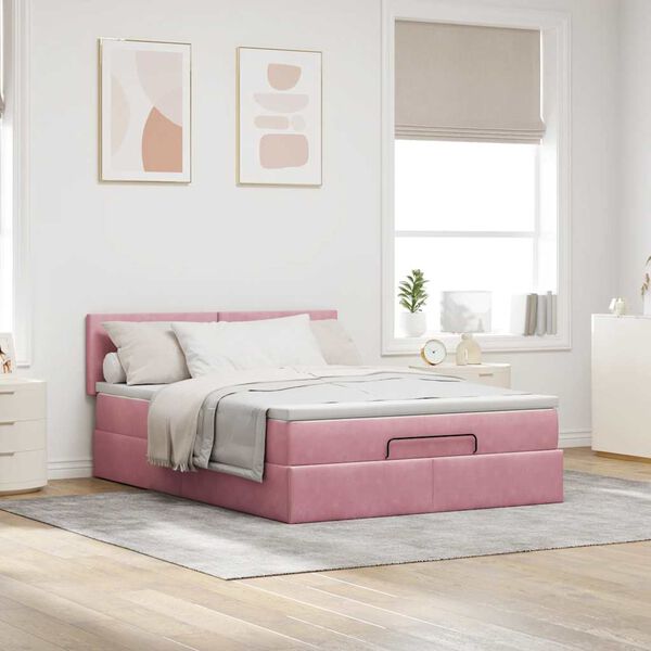 vidaXL Ottoman sängram med madrass rosa 140x200 cm sammet