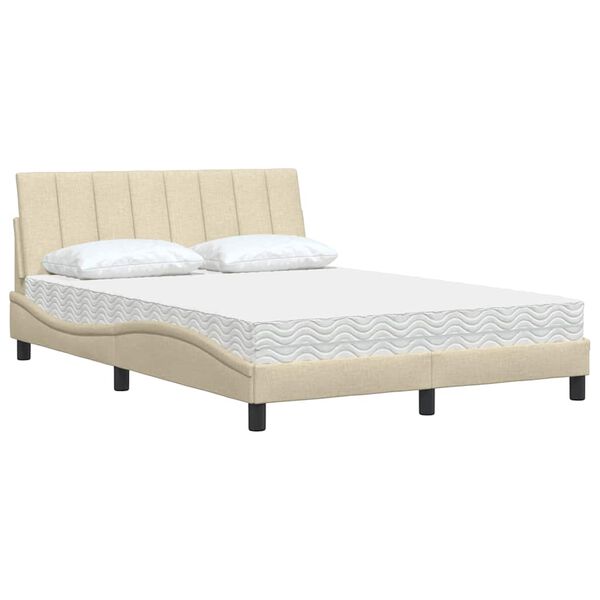 vidaXL Bed with Mattress "Hanko" Cream 140x190 cm Fabric
