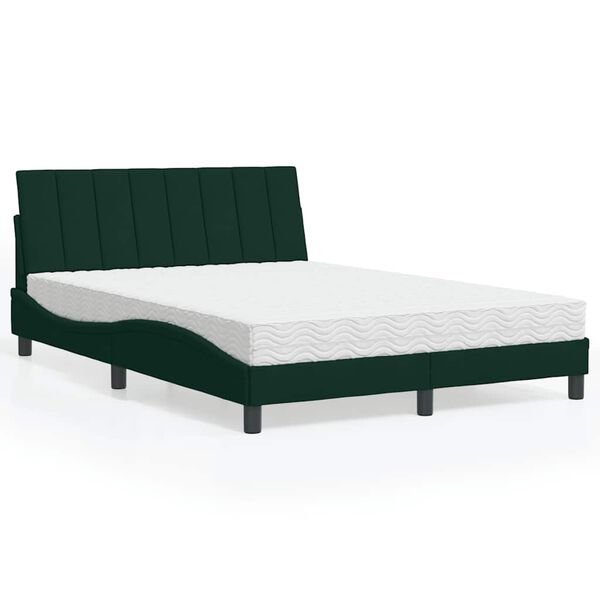 vidaXL Bed with Mattress "Hanko" Dark Green 140x190 cm Velvet