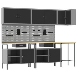 vidaXL Arbetskabinett Set med l&aring;da med hylla 10 pcs Svart och Gr&aring;