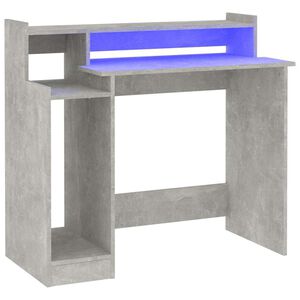 vidaXL Skrivbord med LED betonggr&aring; 97x45x90 cm konstruerat tr&auml;