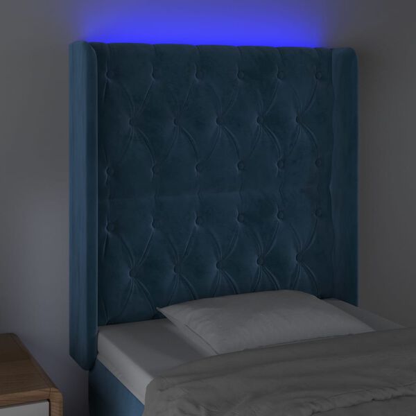 vidaXL S&auml;nggavel LED m&ouml;rkbl&aring; 83x16x118/128 cm sammet