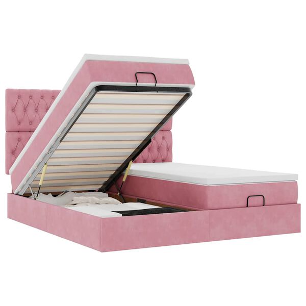 vidaXL Ottoman s&auml;ngram med madrasser rosa 200x200 cm sammet