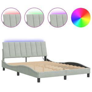vidaXL Bed Frame with LED without Mattress "Hanko" Light Grey 140x190 cm Velvet