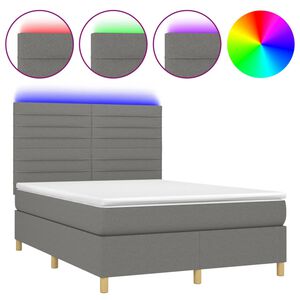 vidaXL Rams&auml;ng med madrass & LED m&ouml;rkgr&aring; 140x200 cm tyg