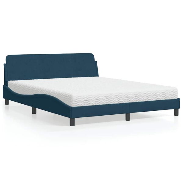 vidaXL Bed with Mattress "Dover" Blue 160x200 cm Velvet