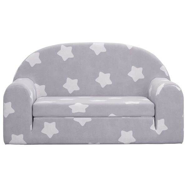 vidaXL B&auml;ddsoffa f&ouml;r barn 2-sits ljusgr&aring; med stj&auml;rnor mjuk plysch