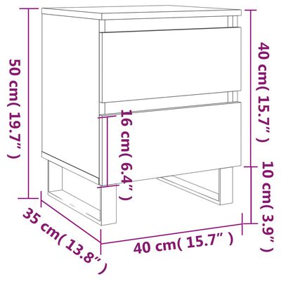vidaXL Sängbord vit 40x35x50 cm konstruerat trä