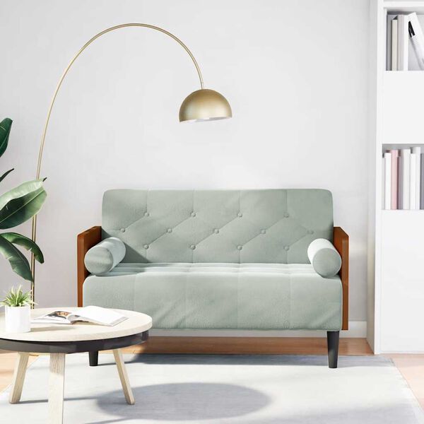 vidaXL Loveseat soffa med bolsterdynor ljusgr&aring; 110 cm sammet