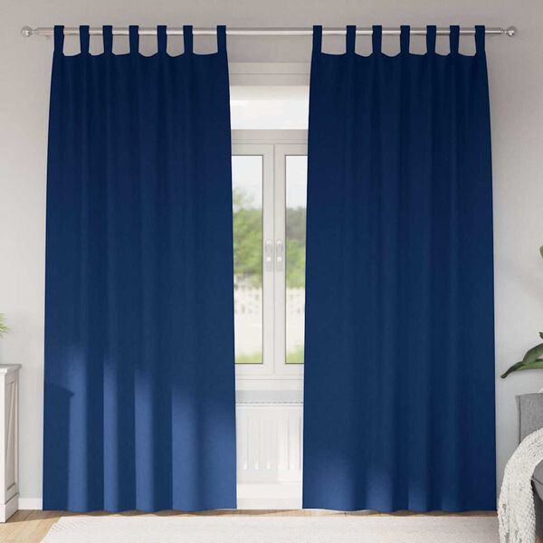 vidaXL M&ouml;rkl&auml;ggningsgardiner med Ringar 2 pcs M&ouml;rkbl&aring; 245 x 140 cm
