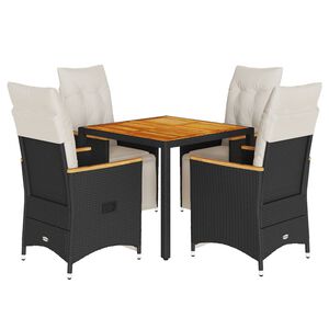 vidaXL Caf&eacute;set med dynor 5 delar konstrotting svart