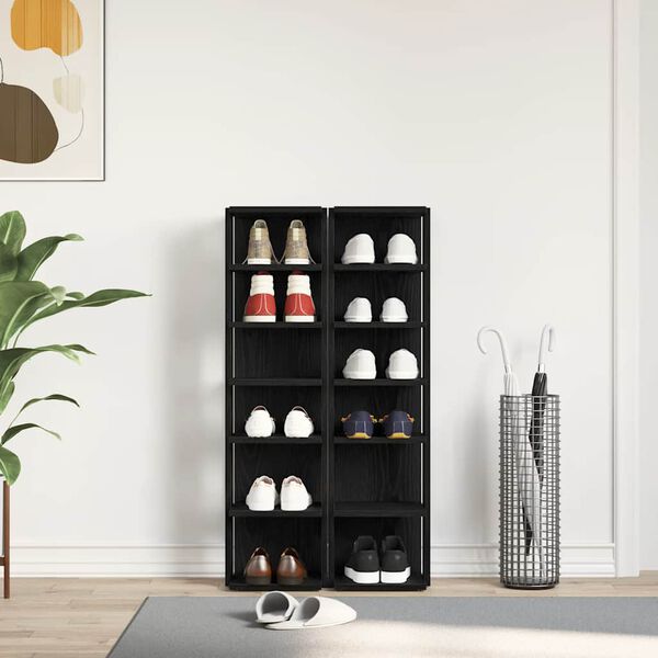 vidaXL Skohyllor 2 st svart ek 25x27x102 cm konstruerat tr&auml;