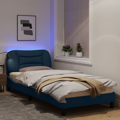 vidaXL Sängram med LED-belysning blå 90x200 cm tyg