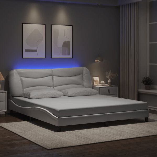 vidaXL Bed Frame with LED without Mattress "Hvar" White 180x200 cm