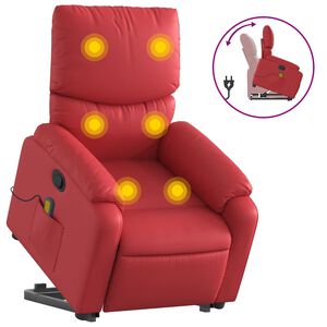 vidaXL Massagef&aring;t&ouml;lj med uppresningshj&auml;lp r&ouml;d konstl&auml;der