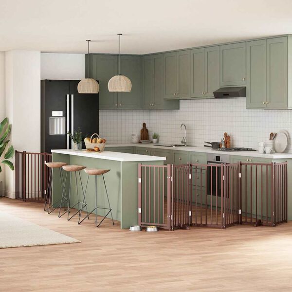 vidaXL Hundgrind med d&ouml;rr vikbar 9 paneler brun 450 cm poppel