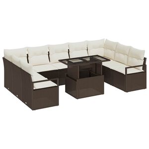 vidaXL Tr&auml;dg&aring;rdsoffset med kudde 10 pcs Brun och Kr&auml;m konstrotting