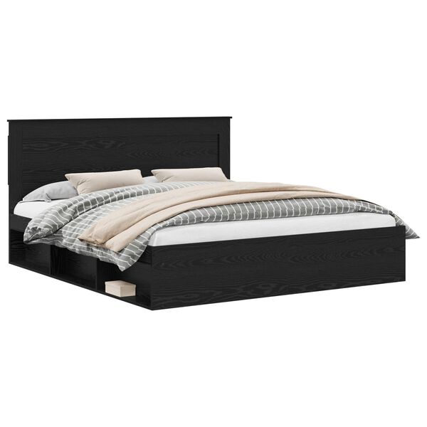 vidaXL S&auml;ngram med huvudgavel Svart 200 x 200 cm Massiv furu