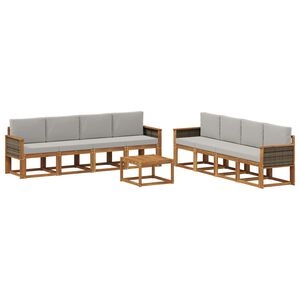 vidaXL Utomhussoffset med kudde 7 pcs Naturlig och ljusgr&aring;