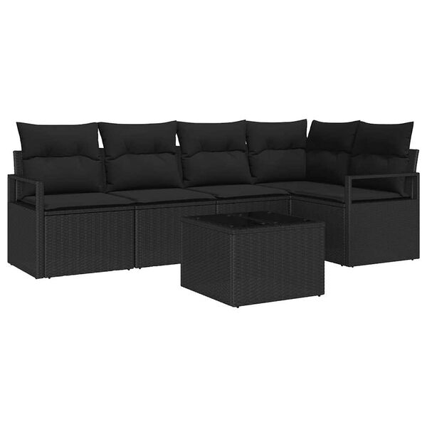 vidaXL Tr&auml;dg&aring;rdsoffset 6 pcs Svart Poly rattan