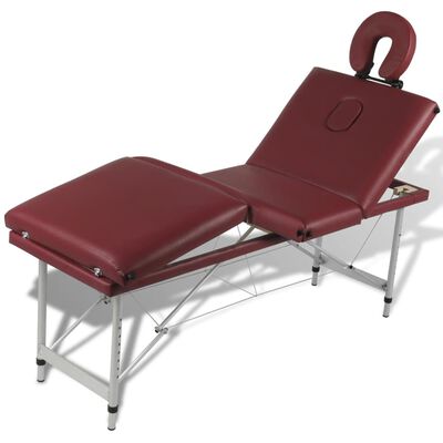 Röd hopfällbar 4-sektions massagebänk med aluminium ram