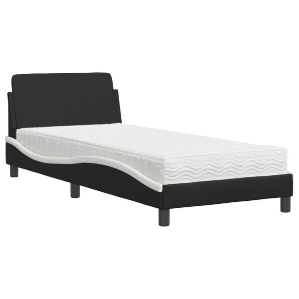 vidaXL Bed with Mattress "Dover" Black and White 80x200 cm Faux Leather