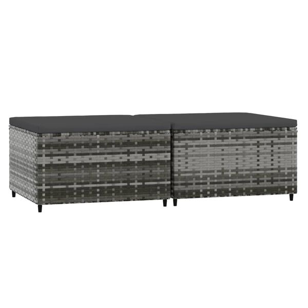 vidaXL Fotpallar med dynor för trädgården 2 st grå konstrotting