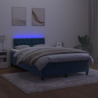 vidaXL Ramsäng med madrass & LED mörkblå 120x190 cm sammet