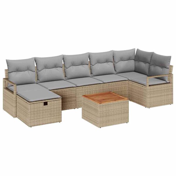 vidaXL Tr&auml;dg&aring;rdsoffset med kudde med lagring 8 pcs Beige Poly rattan