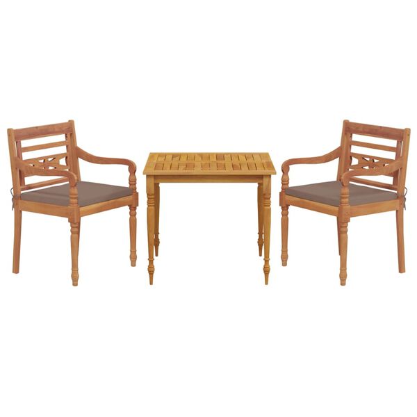 vidaXL Matgrupp f&ouml;r tr&auml;dg&aring;rden med dynor 3 delar massiv teak