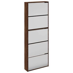 vidaXL Skosk&aring;p med spegel 5 sk&aring;p brun ek 63x17x169,5 cm