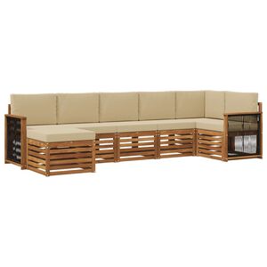 vidaXL Sektionsoffgrupp 6 pcs Naturlig Massivt akaciatr&auml; och polyester