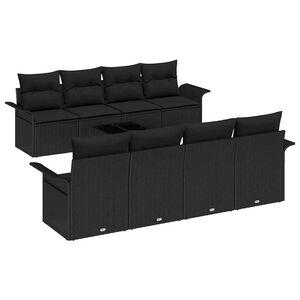 vidaXL Tr&auml;dg&aring;rdsoffset med kudde med lagring 9 pcs Svart konstrotting