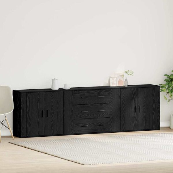 vidaXL Sideboard med l&aring;da Svart Ek 240 x 33 x 70 cm Konstruerat tr&auml;