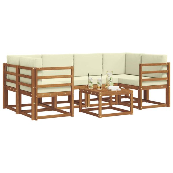 vidaXL Utomhussoffset med kudde 7 pcs Naturlig och Gr&auml;dde