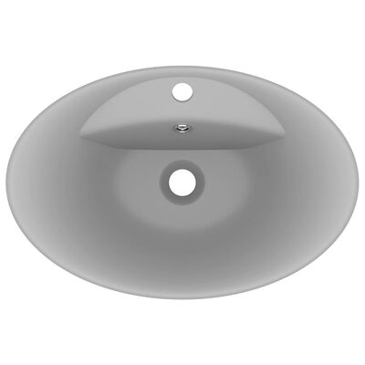 vidaXL Ovalt handfat med bräddavlopp matt ljusgrå 58,5x39 cm keramik