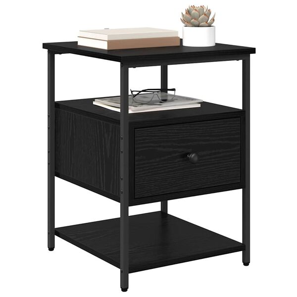 vidaXL Nattduksbord med l&aring;da Svart Ek 40 x 42 x 56 cm Konstruerat tr&auml;