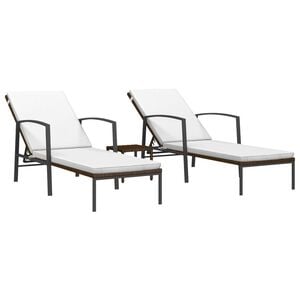 vidaXL Sols&auml;ngar 2 st med bord konstrotting brun