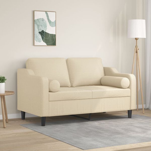 vidaXL 2-sits soffa med prydnadskuddar gräddvit 120 cm tyg