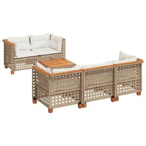 vidaXL Soffgrupp f&ouml;r tr&auml;dg&aring;rden med dynor 6 delar beige konstrotting