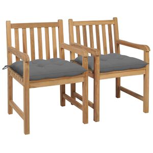 vidaXL Tr&auml;dg&aring;rdsstolar 2 st med gr&aring;a dynor massiv teak