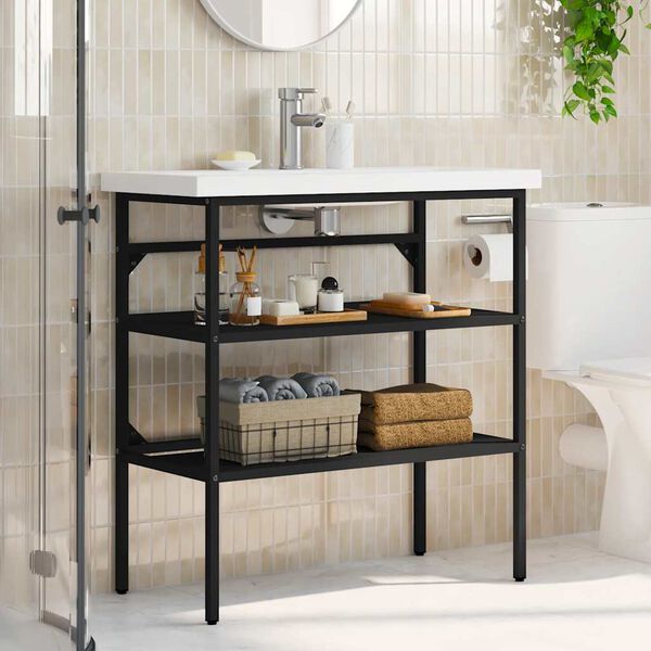 vidaXL Ram f&ouml;r tv&auml;ttst&auml;ll svart 79x38x83 cm j&auml;rn