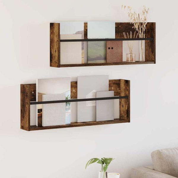 vidaXL Tidningshylla 2 pcs R&ouml;kt ek 80 x 12 x 30 cm Konstruerat tr&auml;