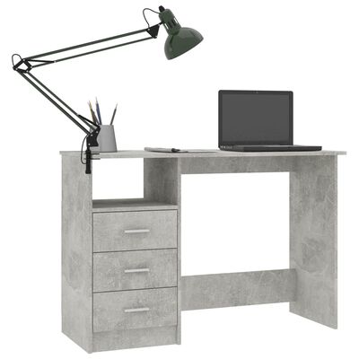 vidaXL Skrivbord med lådor betonggrå 110x50x76 cm spånskiva